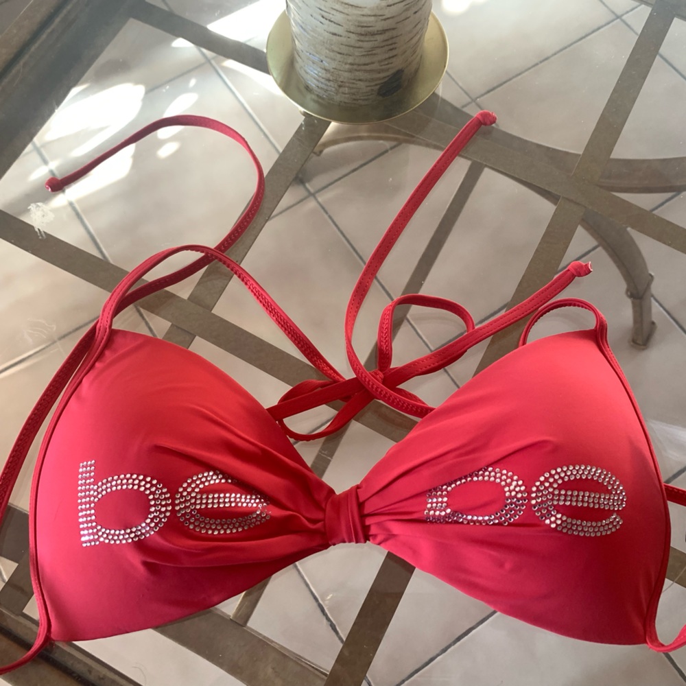 Bebe rhinestone logo bikini top push up